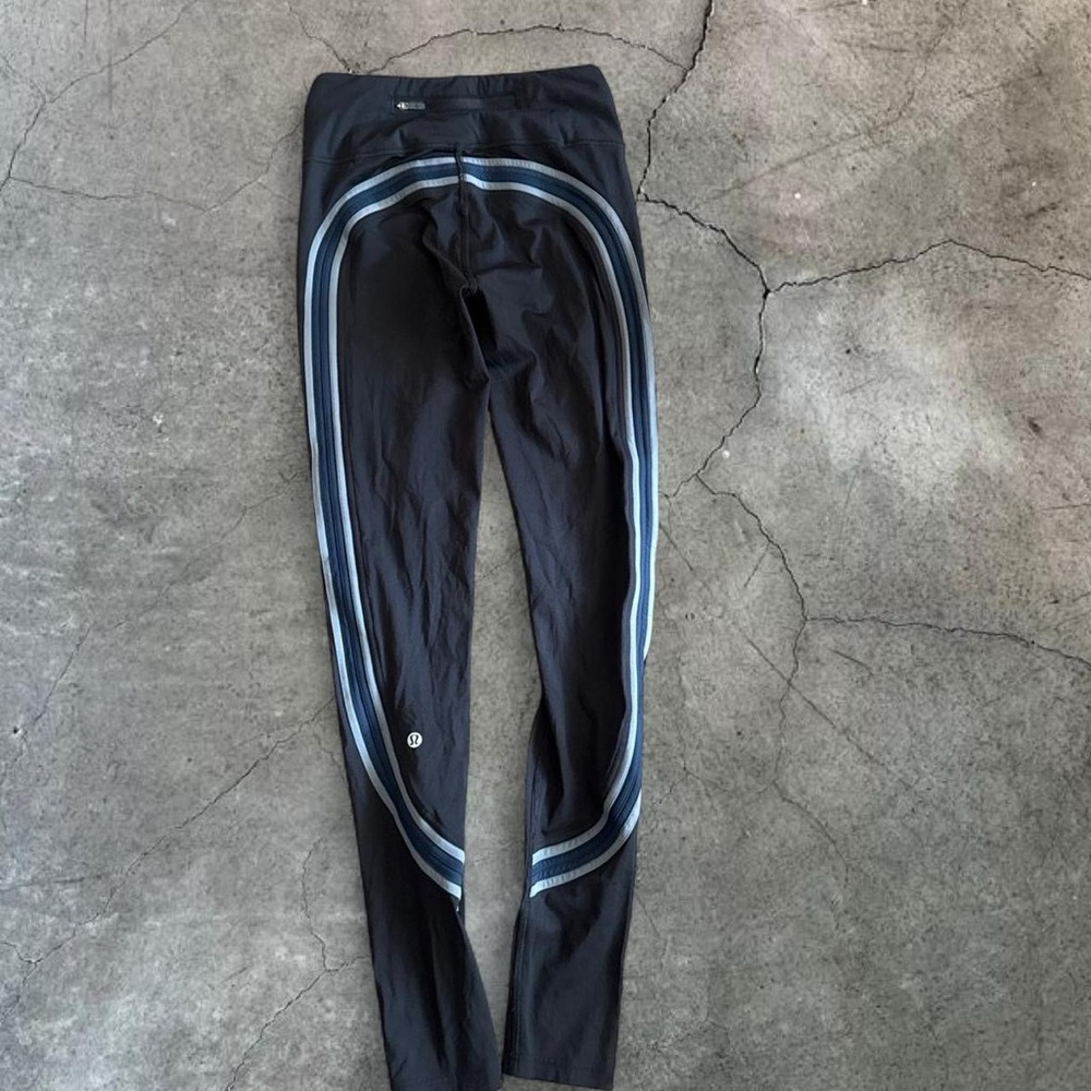 lululemon athletica Black Straight Leg Pants with Light Blue Stripe